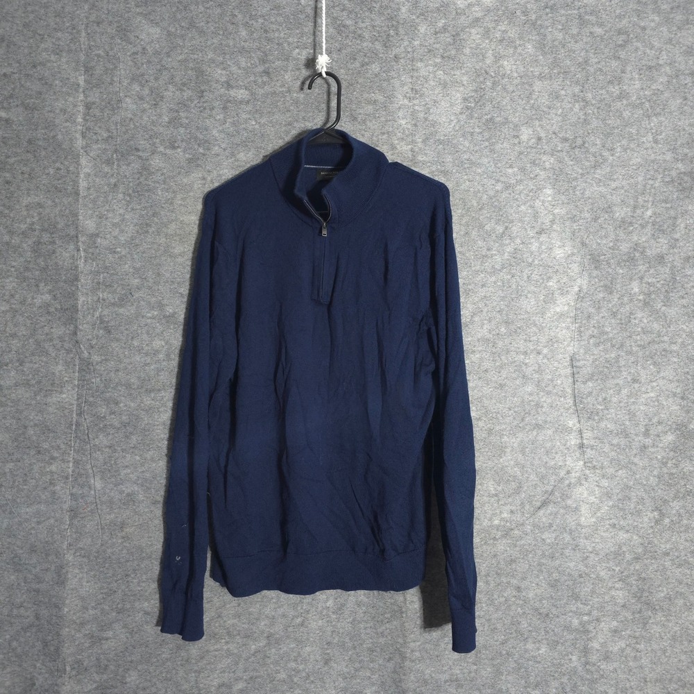 Banana Republic Sweater Mens L Navy Blue Merino Wool Quarter Zip Mock Neck 15969